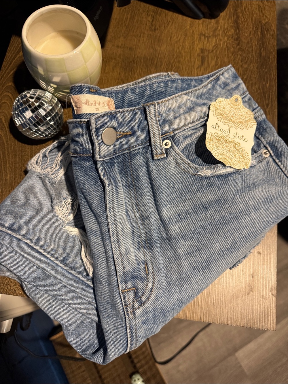 Altar'd State Light Blue High-Rise Distressed Jeans